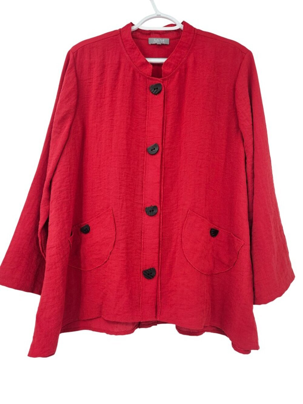 Habitat Clothes To Live In Mandarin Collar Button Up Shirt Red Women L Lagenlook